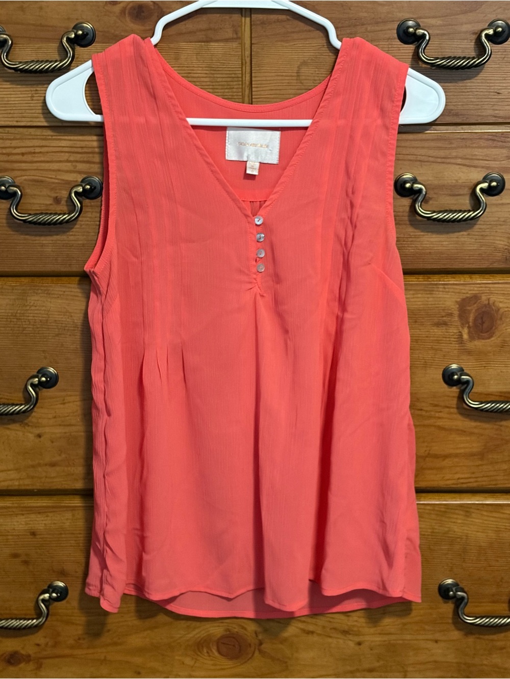 Skies Are Blue Coral Sleeveless V-Neck Blouse